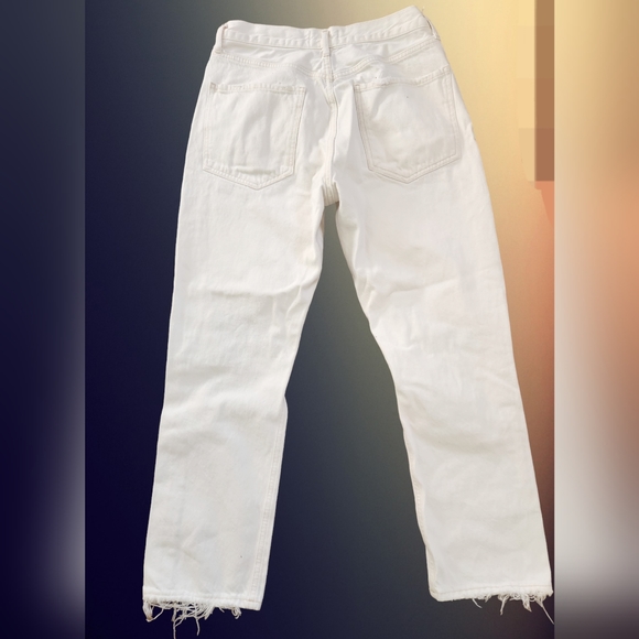 Agolde Jeans Size 29 "Riley" High Rise Straight Crop White Distressed Ripped - Picture 6 of 13